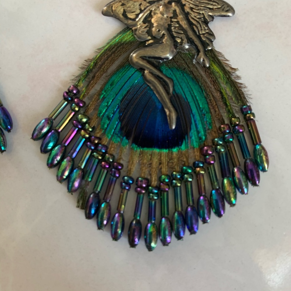 Peacock feather fairy earrings - Picture 2 of 7